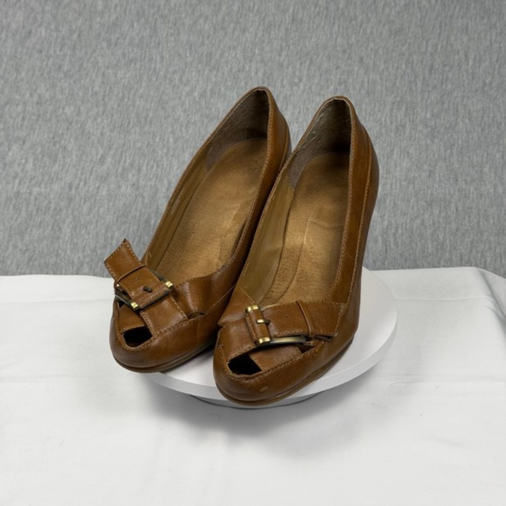 A2 by Aerosoles Farewell Tan Espadrille Wedge Peep Toe Shoes 9M